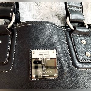TIGNANELLO GORGEOUS BLACK PEBBLE LEATHER DESIGNER HANDBAG BOLD SILVER HARDWARE